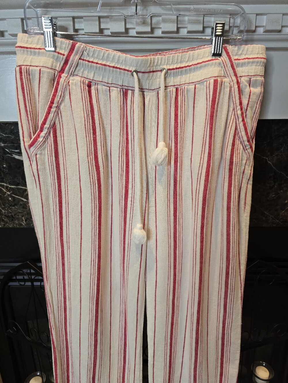JOLT LINEN BLEND ROP BELTED LOOSE PANTS, WHITE RED XL - Picture 3 of 10